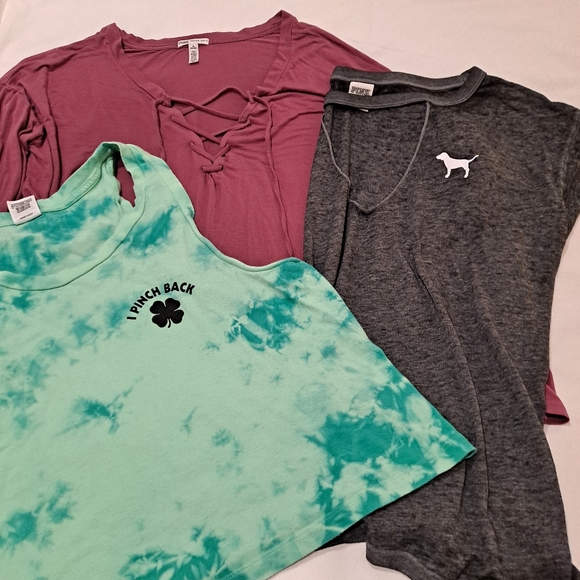PINK Victoria's Secret Tops - Bundle of 3 Pink Tops - Long Sleeve, Short Sleeve, Crop Tank - Preloved